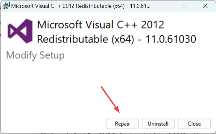 Восстановление пакета Visual C++