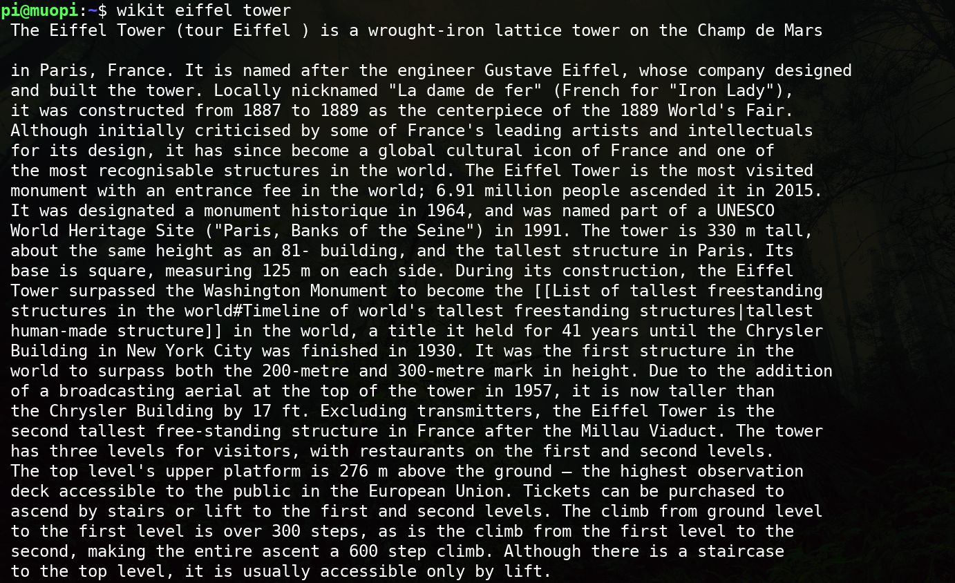 Вывод wikit для запроса «Эйфелева башня» в терминале