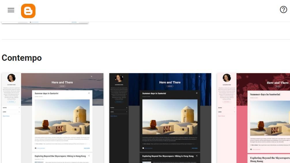 Выбор шаблона блога в интерфейсе Blogger