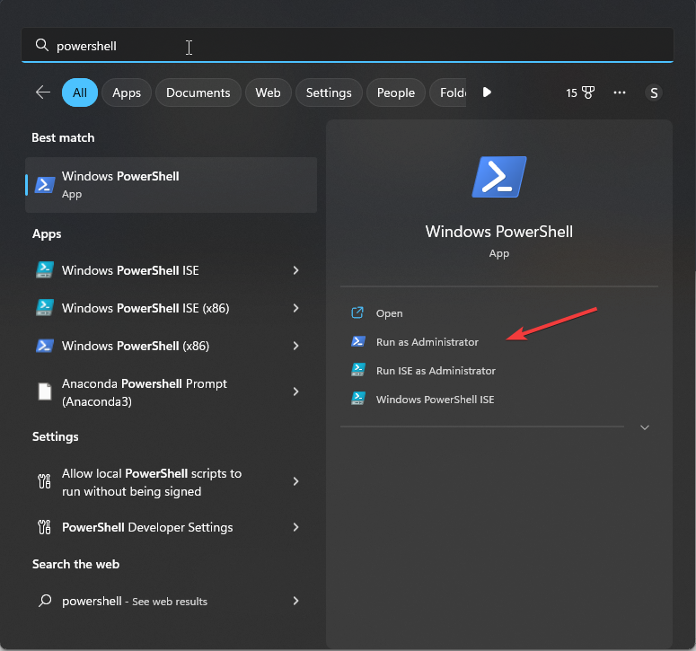 Пуск — Запуск PowerShell от имени администратора