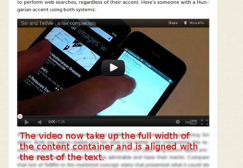 Видео после применения FitVids: занимает полную ширину контейнера