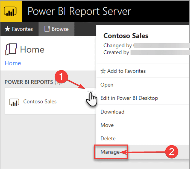 Панель управления отчётом Power BI с разделом управления