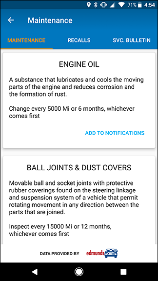 Список задач обслуживания с кнопкой Добавить в уведомления