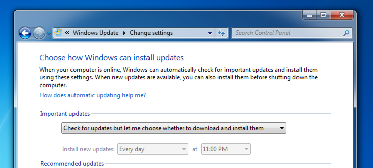 Параметры Windows Update: уведомлять, но не скачивать
