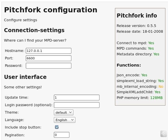 Интерфейс Pitchfork для MPD