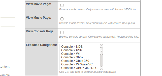 Снятие галочек у категорий Movies, Music и Console