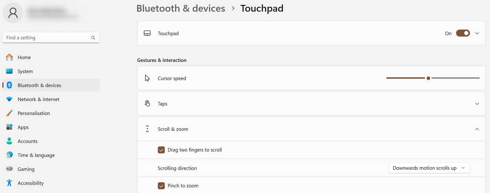 Включение двухпальцевой прокрутки в параметрах Windows