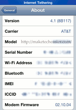 Informações do TetherMe no iOS 4.1