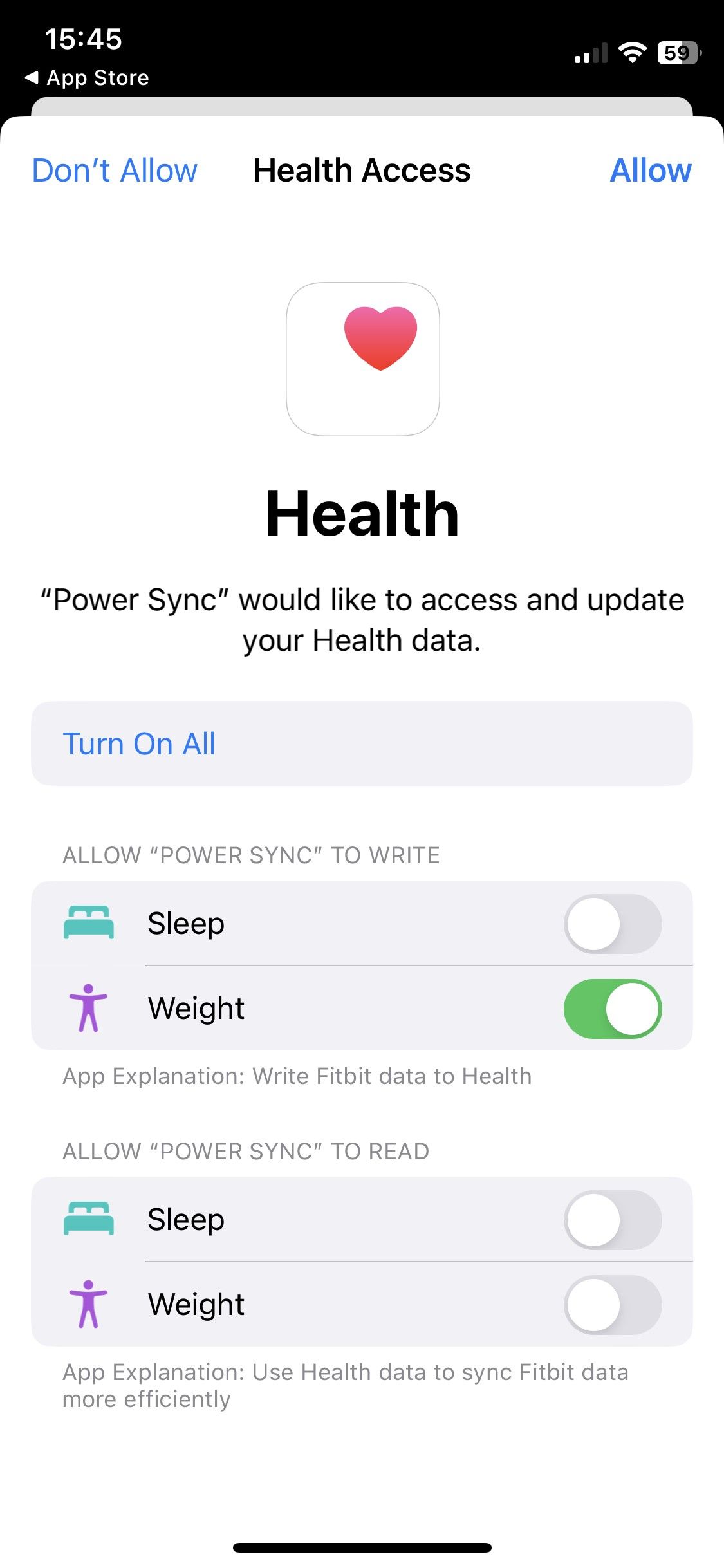 Apple Health — подтверждение разрешений для Power Sync