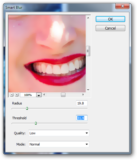 Настройки Smart Blur для сглаживания кожи