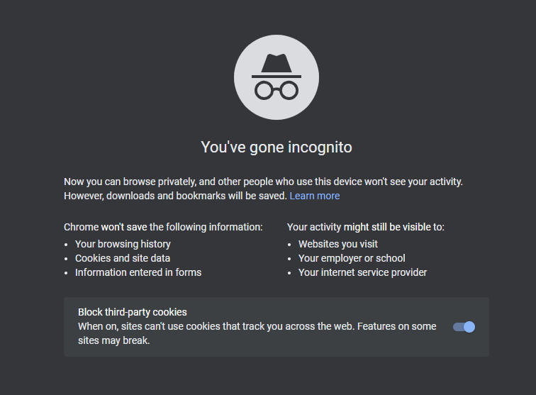 Режим инкогнито в Chrome
