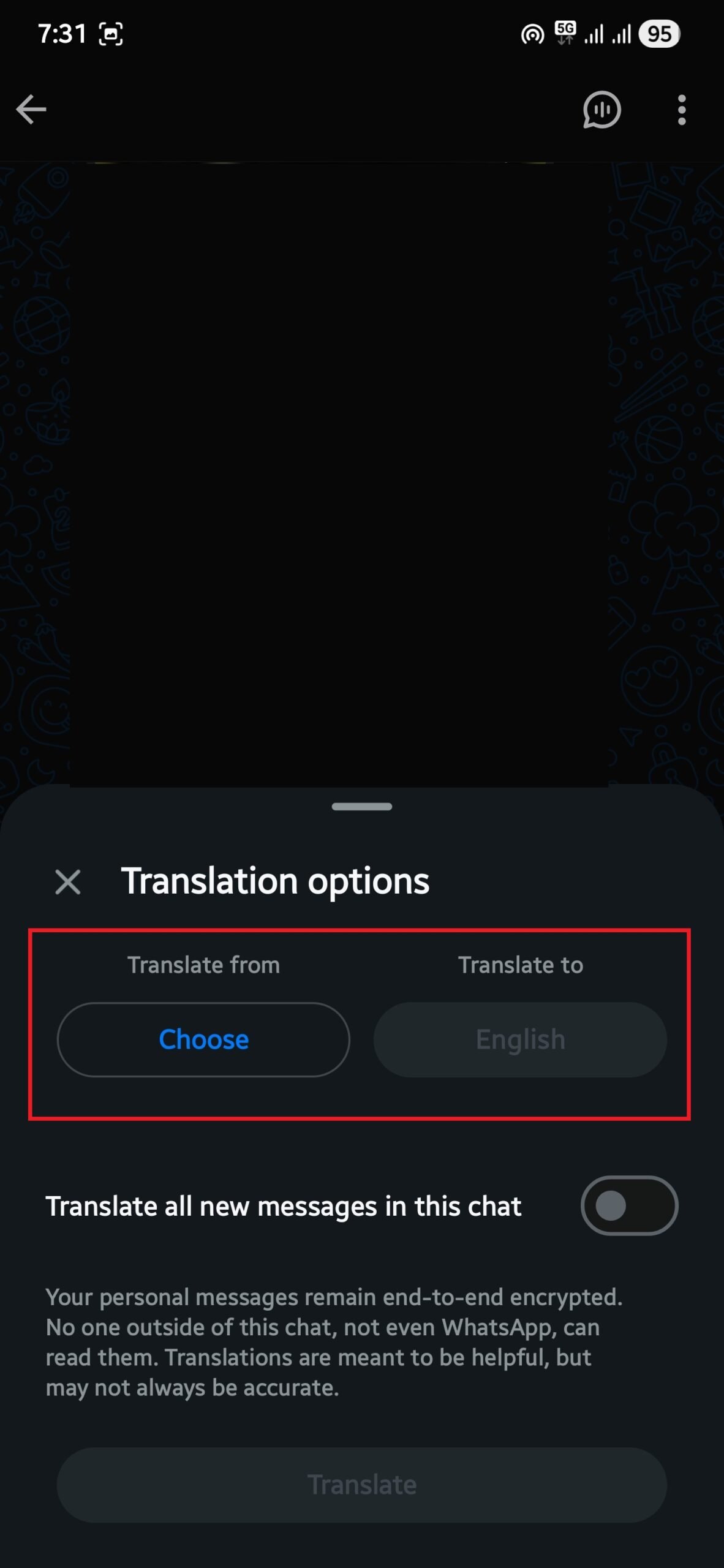 Автоматический перевод в настройках чата