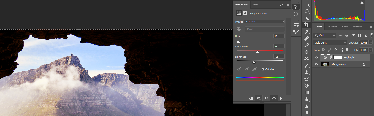 Регулировки HSL для света пейзажа