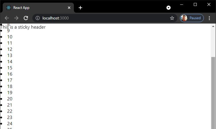 Страница с липким заголовком (react-stickynode)
