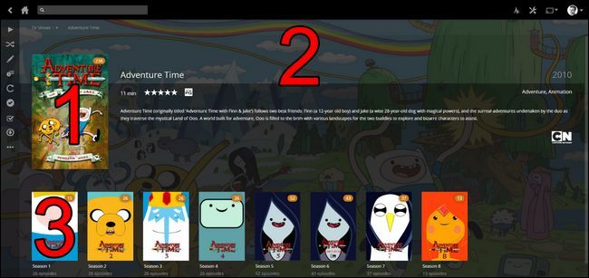 Скриншот структуры шоу с постером и фанартом, вкладкой сезонов