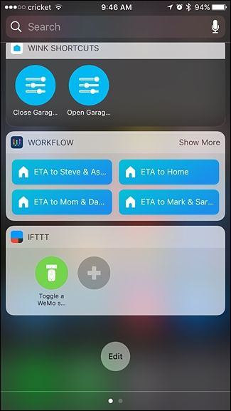 IFTTT виджет в Центре уведомлений iOS