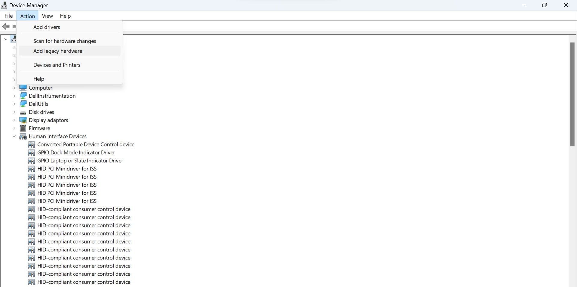 Добавить устаревшее оборудование в Диспетчере устройств
