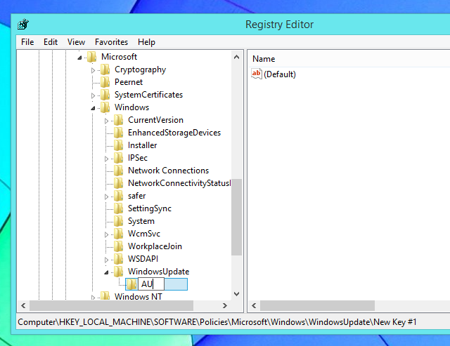 Создание ключа WindowsUpdate в Редакторе реестра