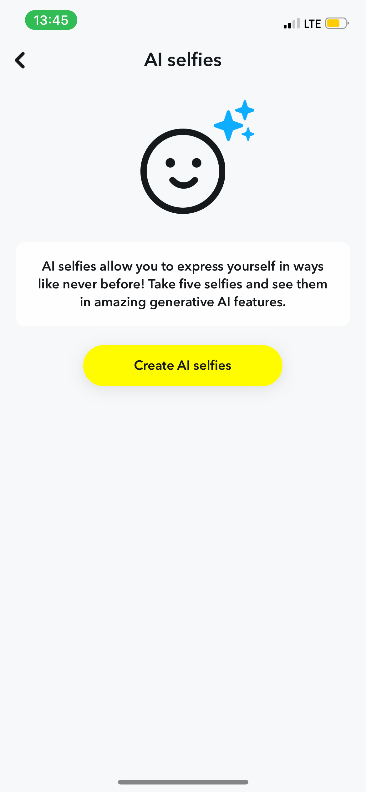 Кнопка «Создать AI‑селфи» в настройках Snapchat