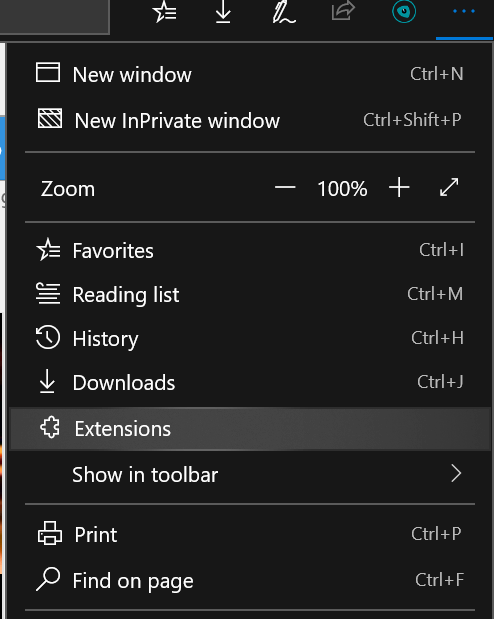 Настройки расширений Edge