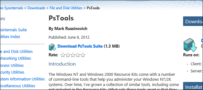 Сайт Sysinternals: загрузка PSTools