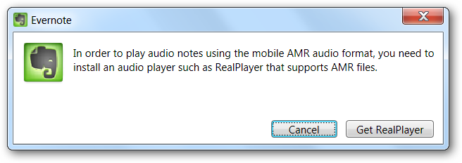 Воспроизвести .AMR в Evernote без RealPlayer
