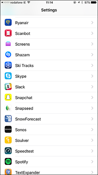 Строка настроек Snapchat в iOS (прокрутка)