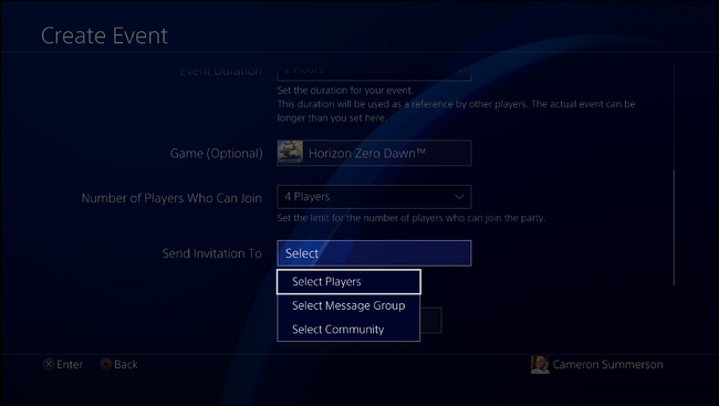 Выбор получателей приглашения: друзья, группа, сообщество