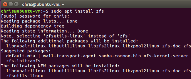 Установка ZFS через apt в терминале
