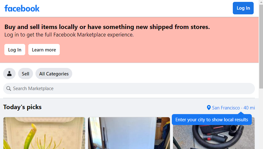 Просмотр Marketplace без входа.