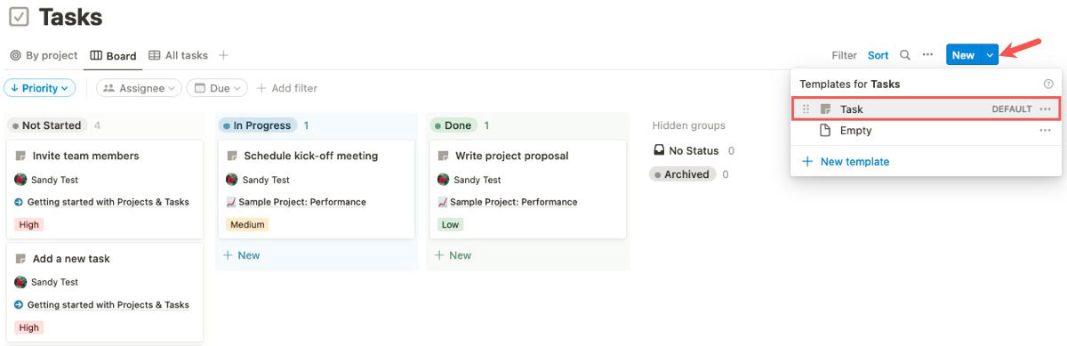 Новая задача в Notion