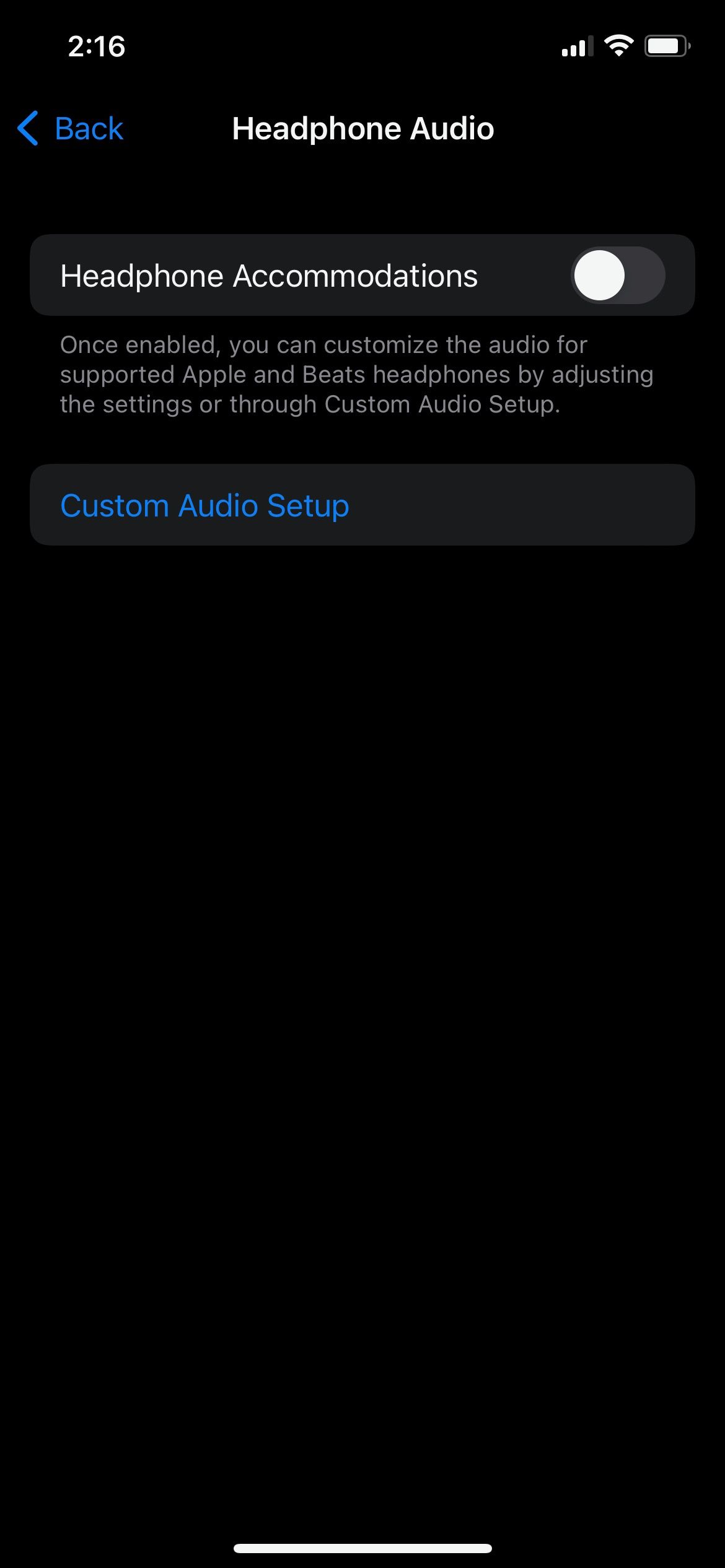 Настройки подстройки наушников в iPhone