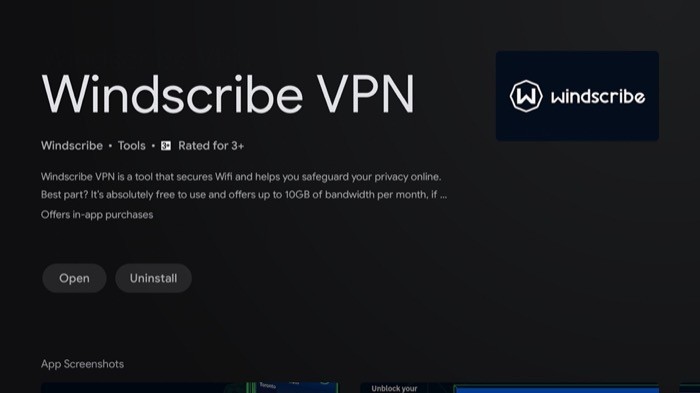 Экран входа в приложение VPN на Android TV