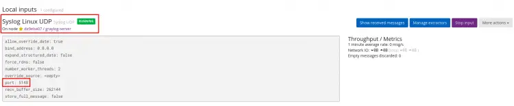Список запущенных входов Graylog