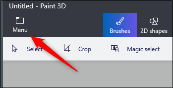 Опция Меню в Paint 3D