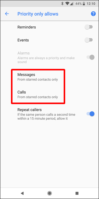 Скриншот: настройки режима Не беспокоить