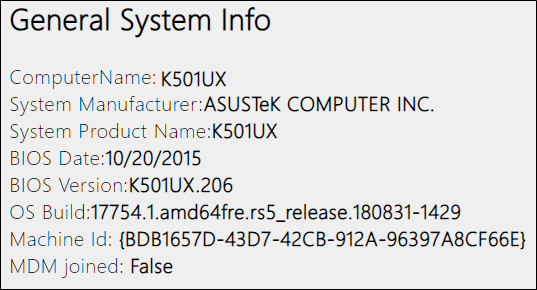 Раздел с общими сведениями о системе: модель, BIOS, и т.д.
