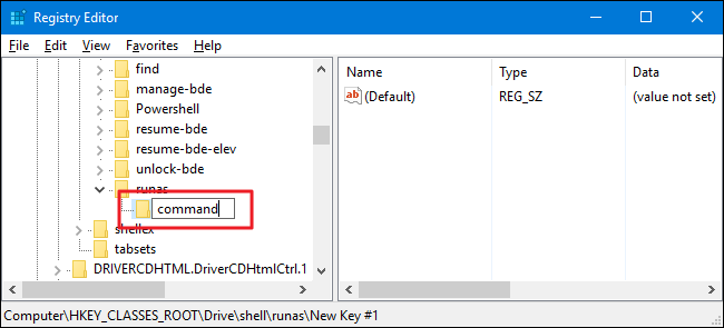 Создание ключа command внутри runas