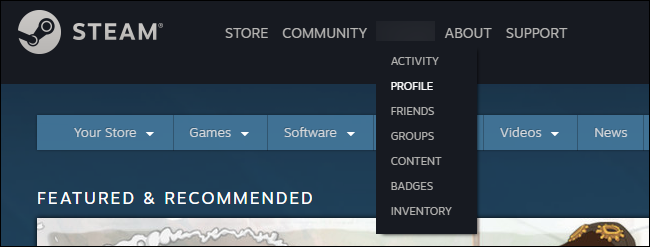 Профиль Steam в веб‑браузере — меню и имя пользователя