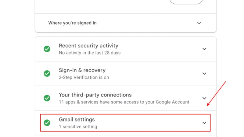 Изображение: настройки Gmail в аккаунте Google