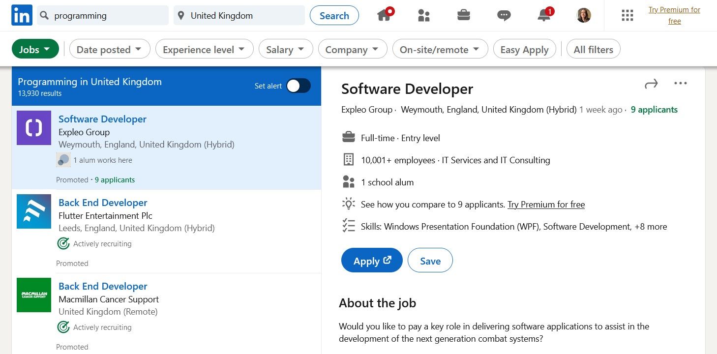Использование расширенного фильтра вакансий в LinkedIn
