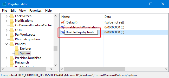 Создание DisableRegistryTools в реестре