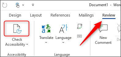 Инструмент проверки доступности на вкладке «Рецензирование»