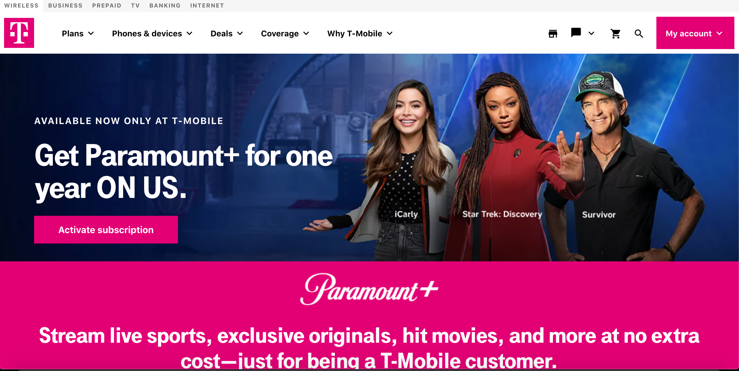 screenshot of paramount+ deal on t-mobile website
