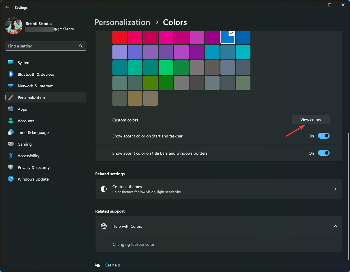 Выбор пользовательского цвета для границ окна