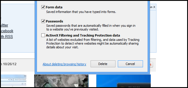 Опции удаления: Формы и Пароли