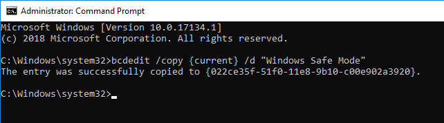 Вывод команды bcdedit с информацией об успешно созданной записи