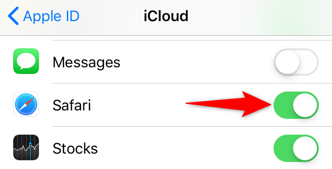Включите опцию «Safari» в iCloud на iPhone.