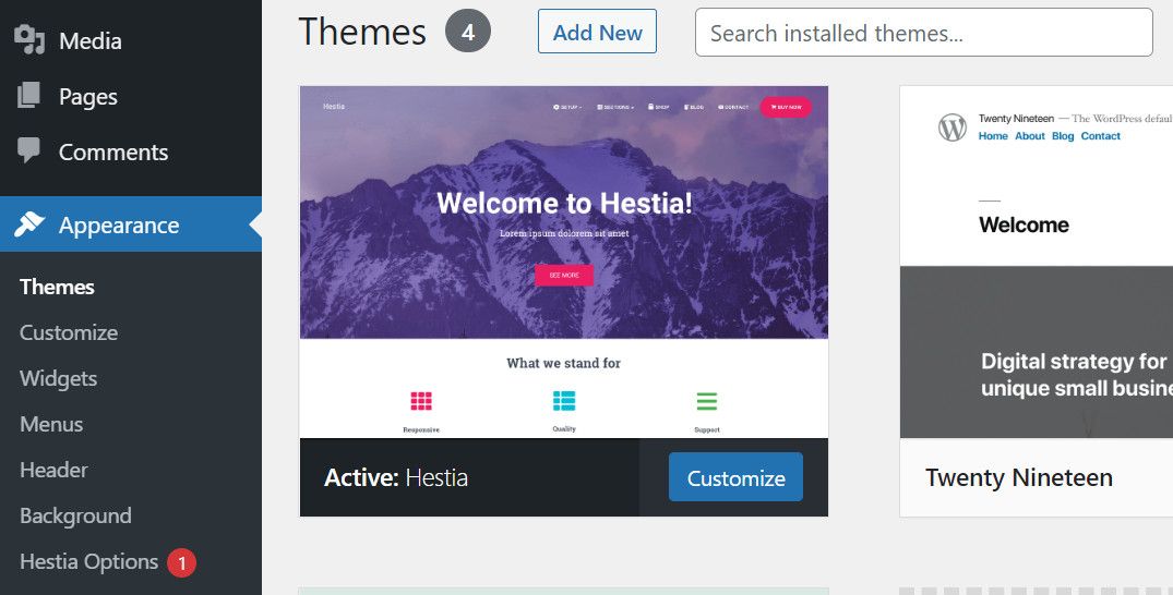Просмотр темы и меню в админке WordPress
