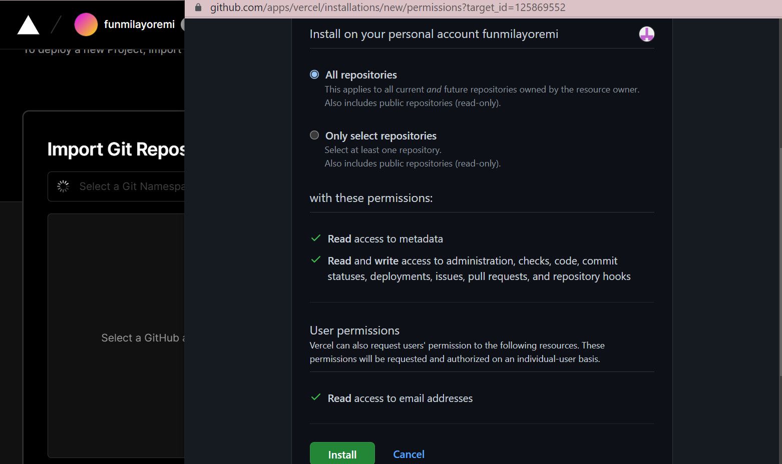 GitHub account import
